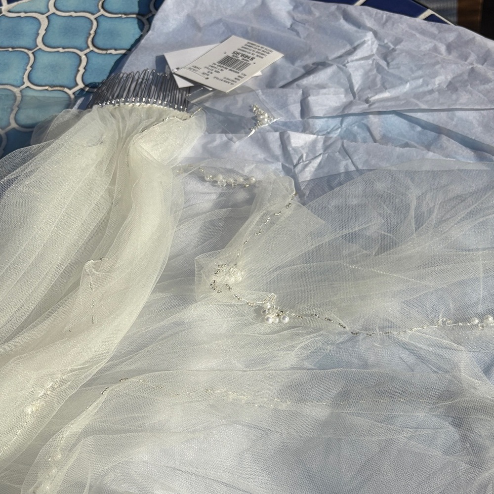 David's Bridal ivory Veil with Silver Comb